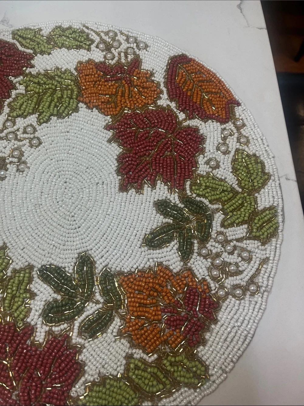 Tahari FALL LEAVES Beaded Placemat Charger 14” Multicolor Fall Thanksgiving NEW